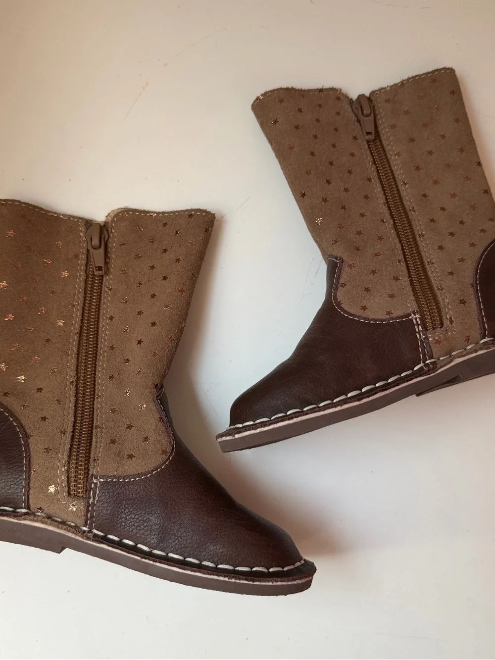 Livie & Luca Vega Brown Leather and Tan Star Suede Kids Boots